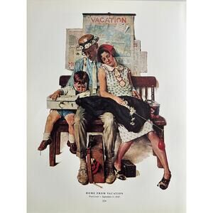 Breakfast, Husband and Wife, Home for Vacation Norman Rockwell, Print, Book Page